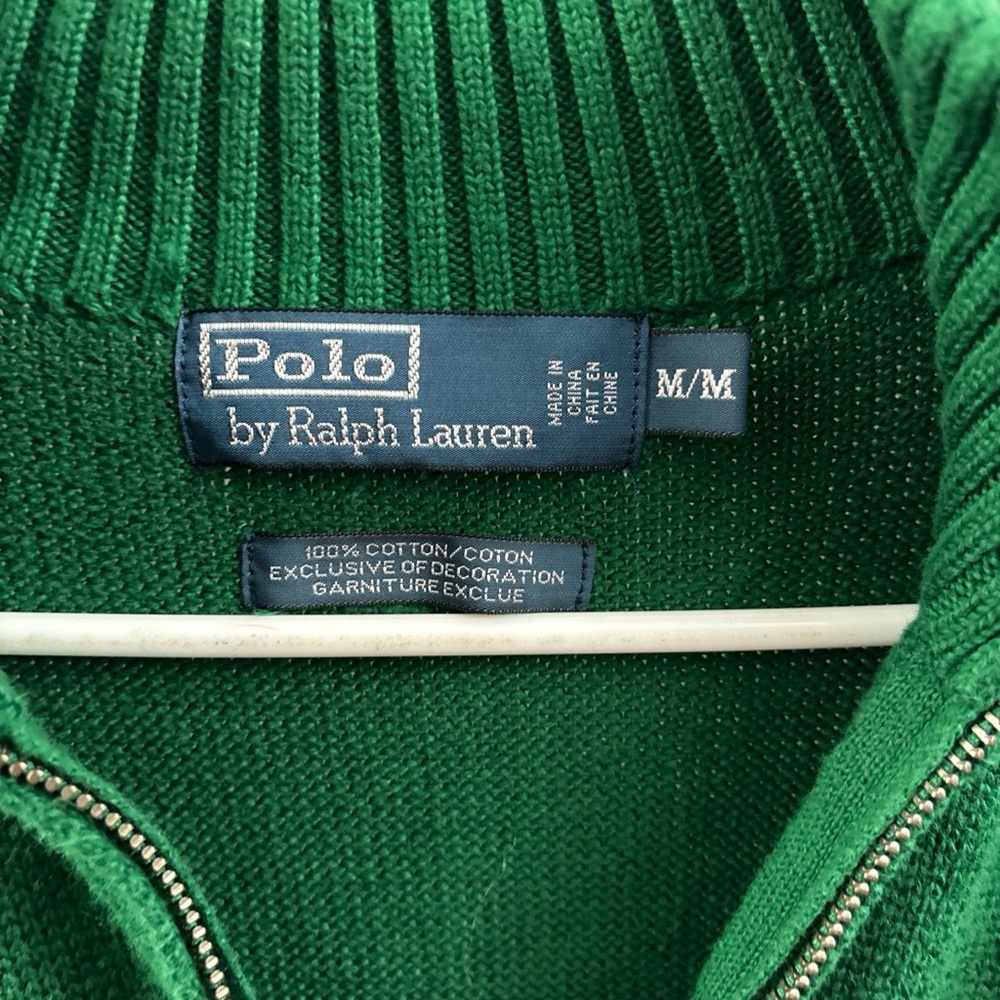 Polo Ralph Lauren Sweater Mens M Green 1/4 Zip Pullover Orange Pony Cotton - Picture 6 of 10